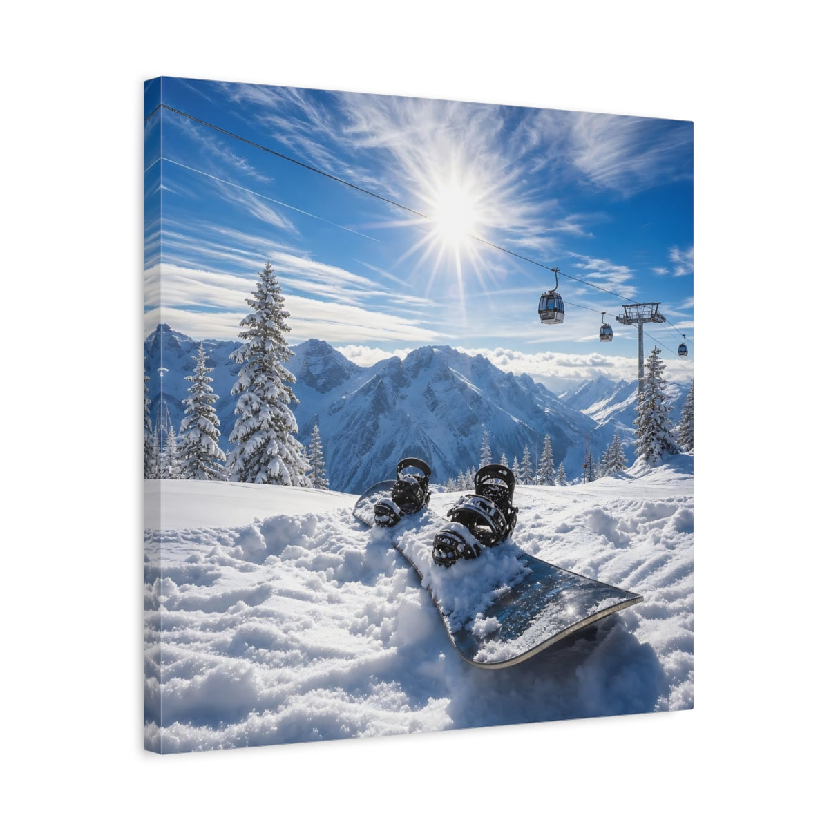 Side Mockup 5. Alpine Snowboard Sunrise shown as canvas print