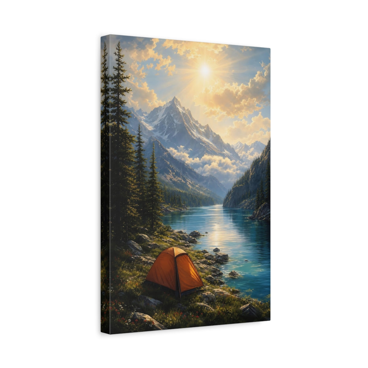 Side Mockup 4. Alpine Sunrise Camp shown as canvas print