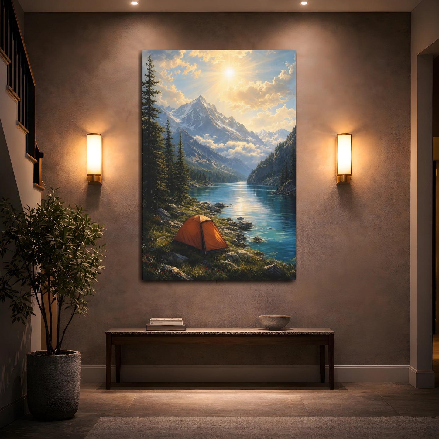 Mockup 2. Alpine Sunrise Camp shown as canvas print