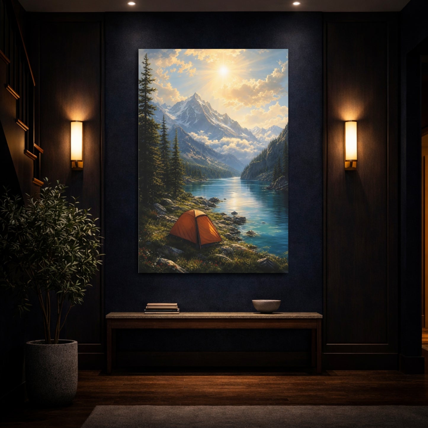 Mockup 4. Alpine Sunrise Camp shown as canvas print