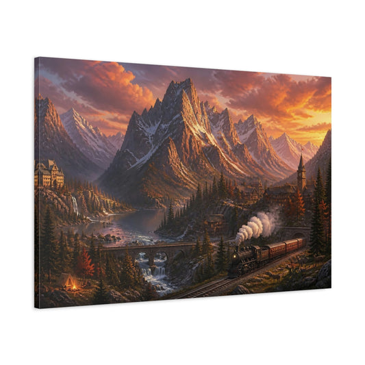 Main Mockup. Alpine Sunset Express shown as canvas print