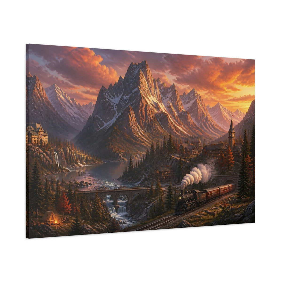 Side Mockup 1. Alpine Sunset Express shown as canvas print