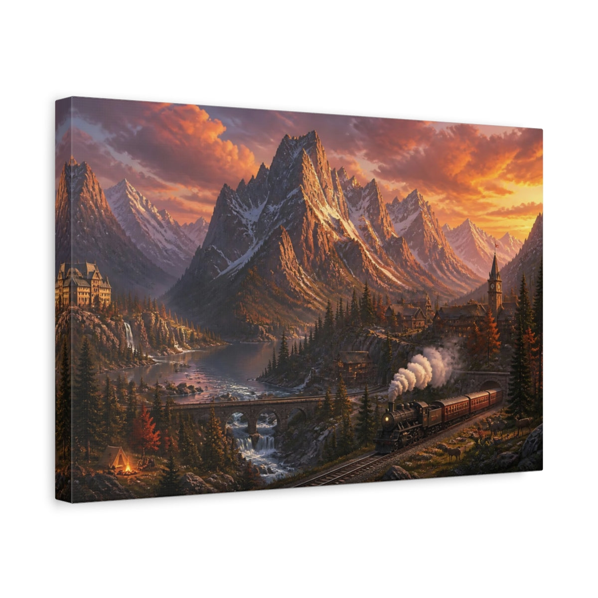 Side Mockup 4. Alpine Sunset Express shown as canvas print