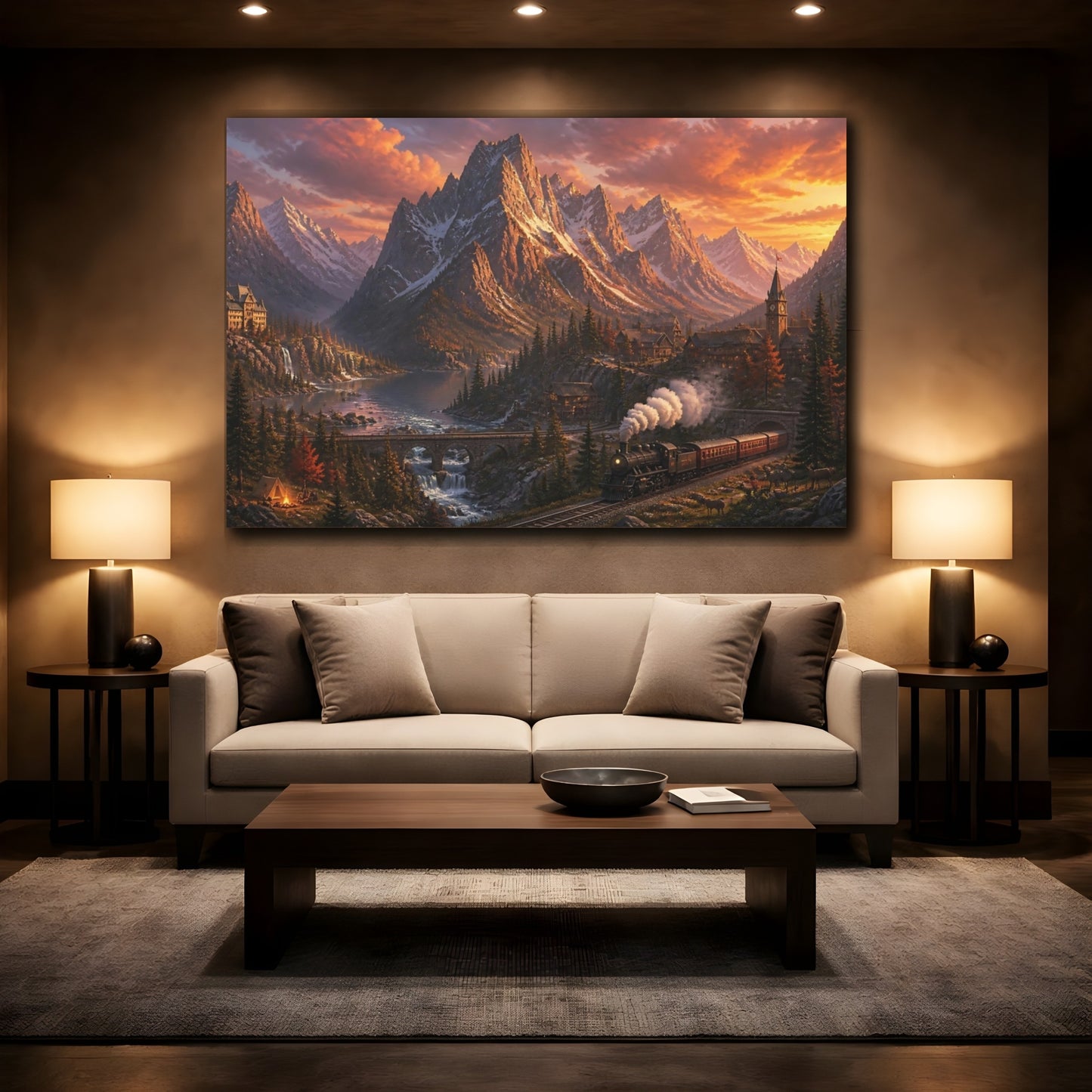 Mockup 2. Alpine Sunset Express shown as canvas print