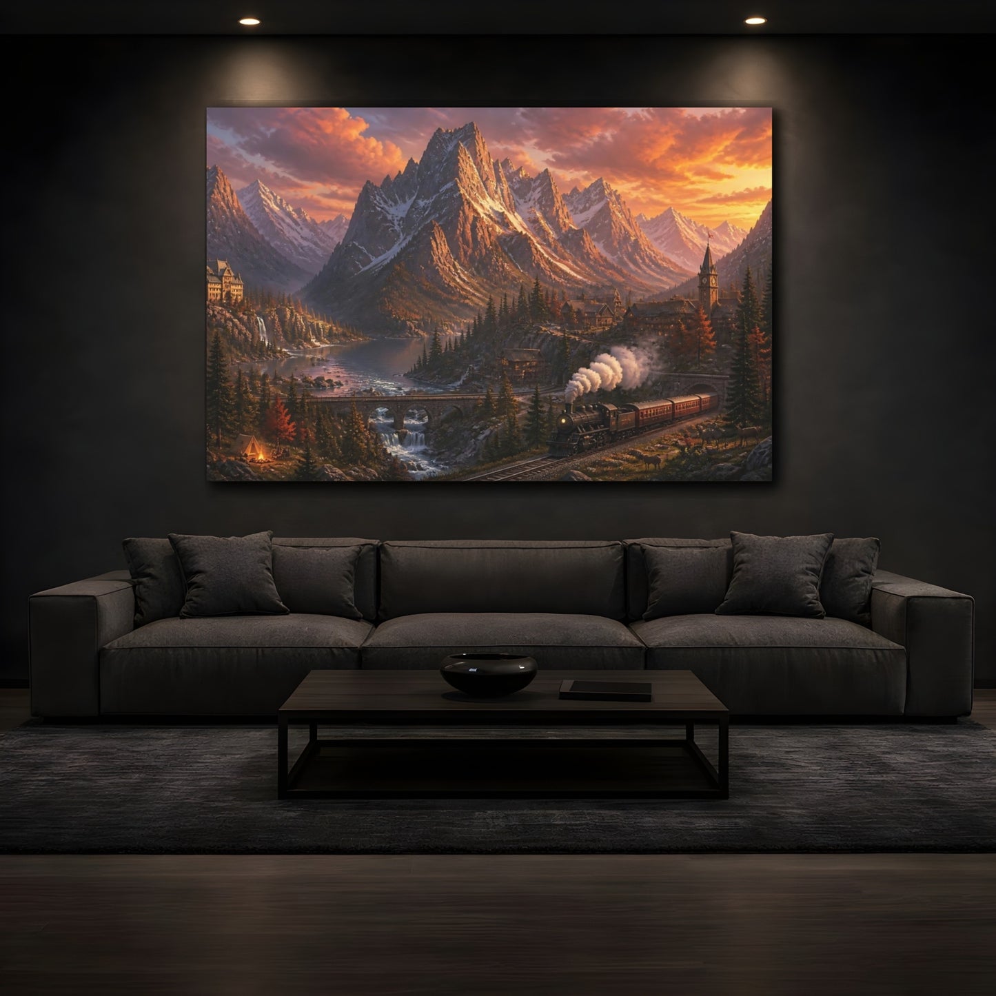 Mockup 3. Alpine Sunset Express shown as canvas print