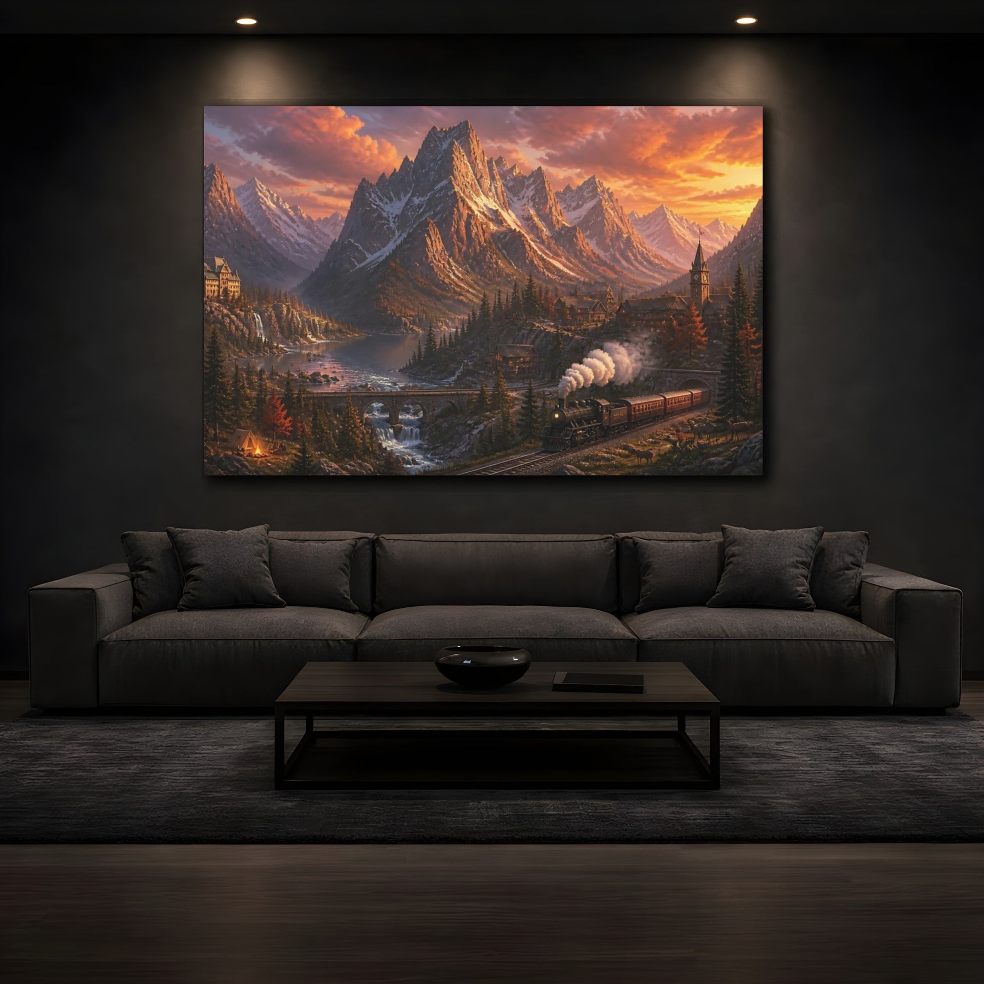 Mockup 3. Alpine Sunset Express shown as canvas print