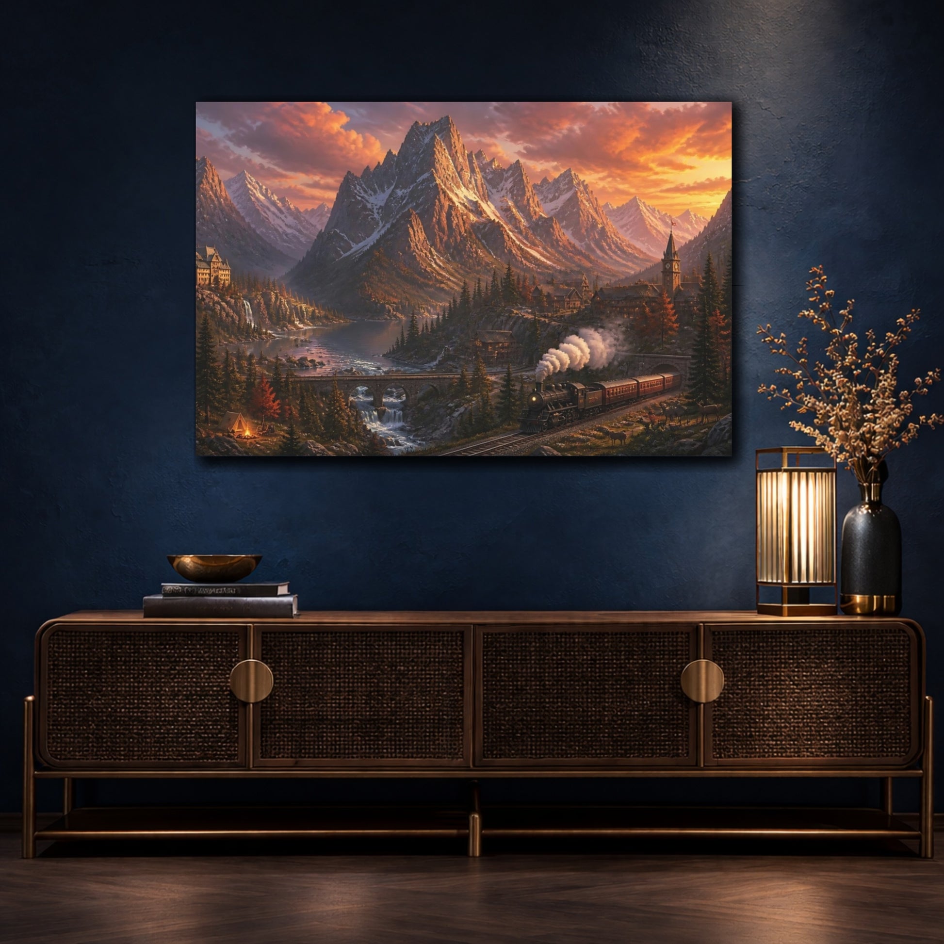Mockup 4. Alpine Sunset Express shown as canvas print