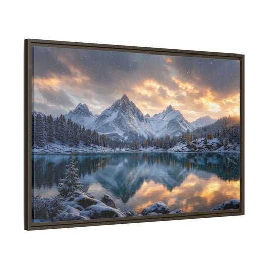 Main Mockup. Alpine Sunset Reflection shown as framed canvas print
