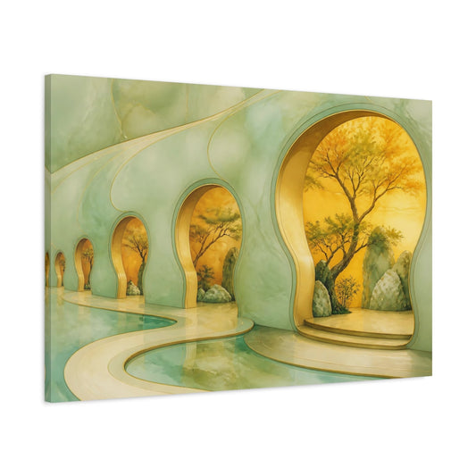 Main Mockup. Amber Courtyard Alcoves shown as canvas print