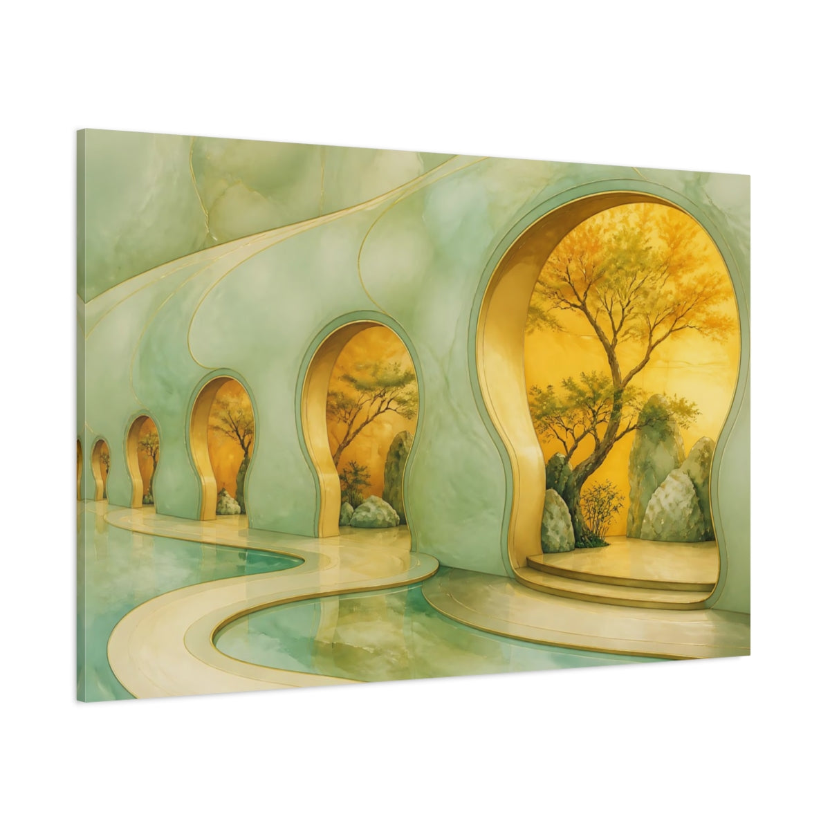 Side Mockup 1. Amber Courtyard Alcoves shown as canvas print
