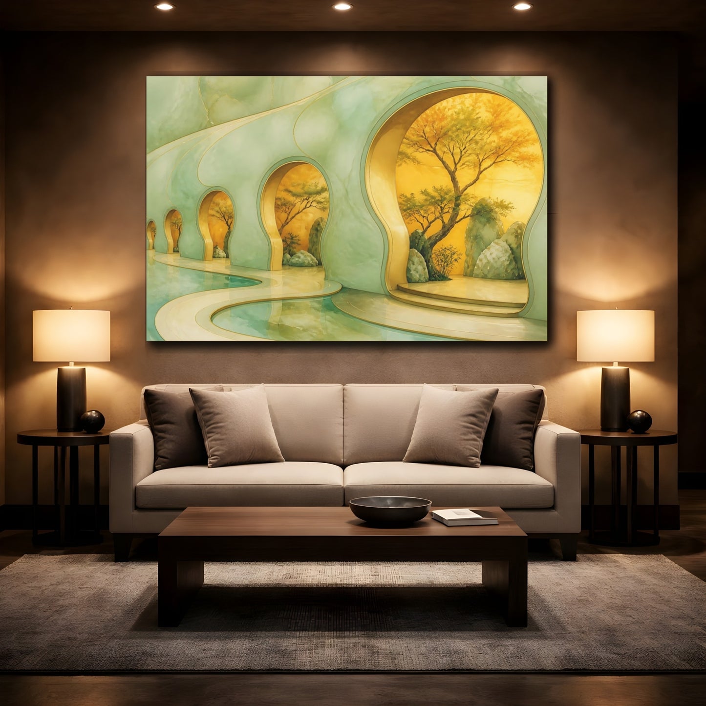 Mockup 2. Amber Courtyard Alcoves shown as canvas print