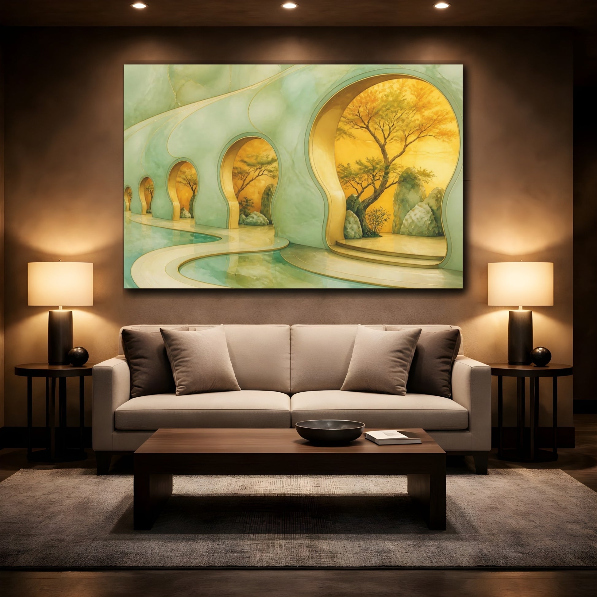 Mockup 2. Amber Courtyard Alcoves shown as canvas print
