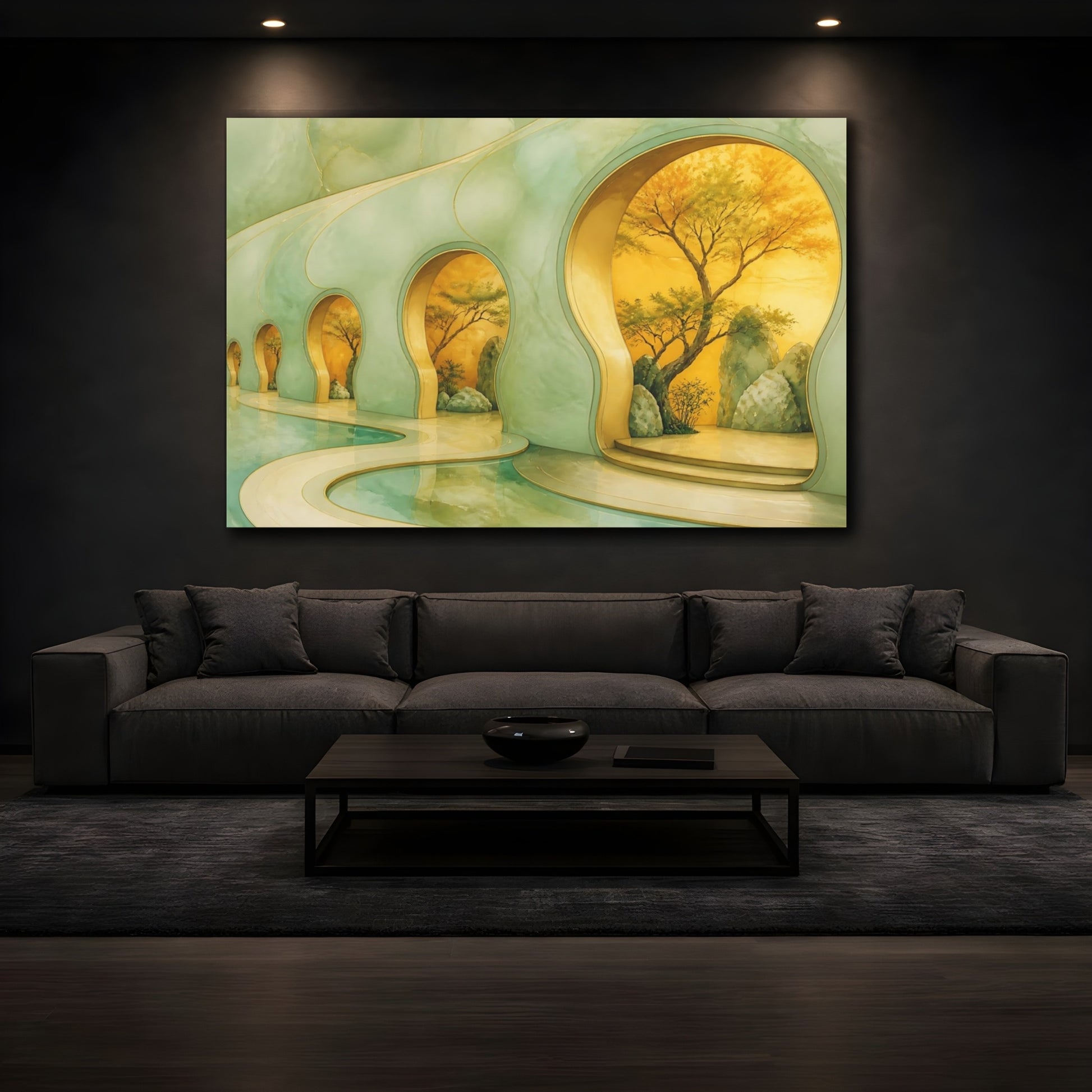 Mockup 3. Amber Courtyard Alcoves shown as canvas print
