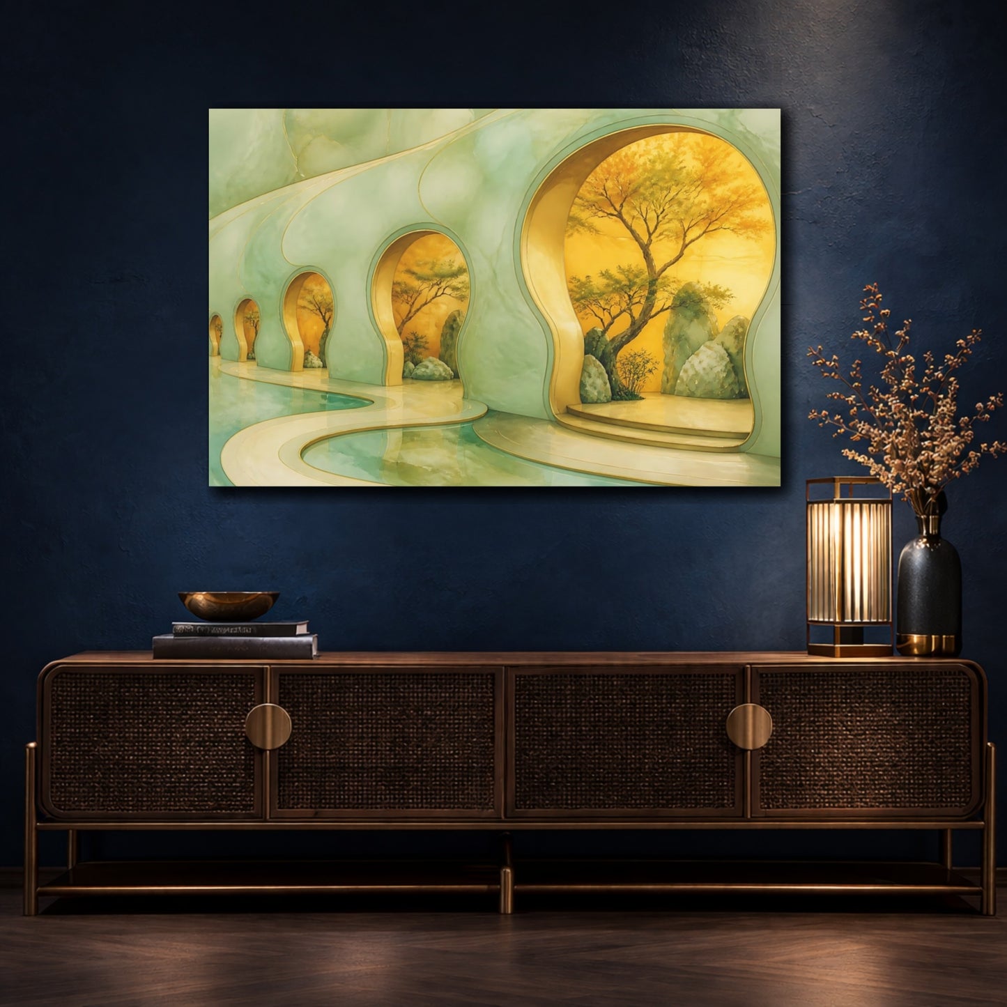 Mockup 4. Amber Courtyard Alcoves shown as canvas print