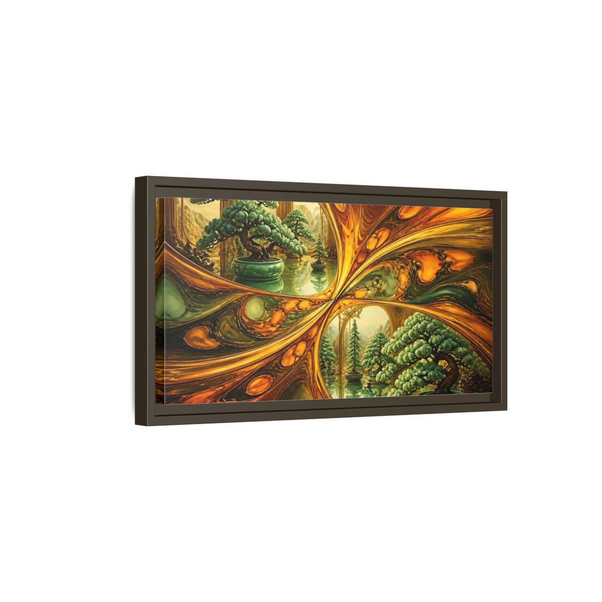 Side Mockup 7. Amber Mirror Bonsai Garden shown as framed canvas print