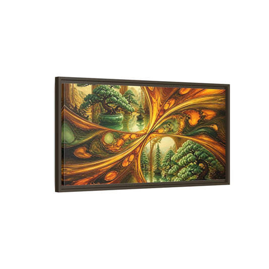 Main Mockup. Amber Mirror Bonsai Garden shown as framed canvas print