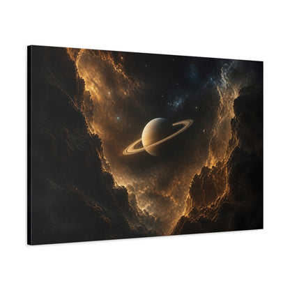 Main Mockup. Amber Ringed Saturn shown as canvas print