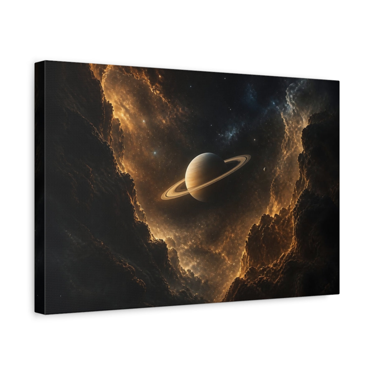 Side Mockup 4. Amber Ringed Saturn shown as canvas print