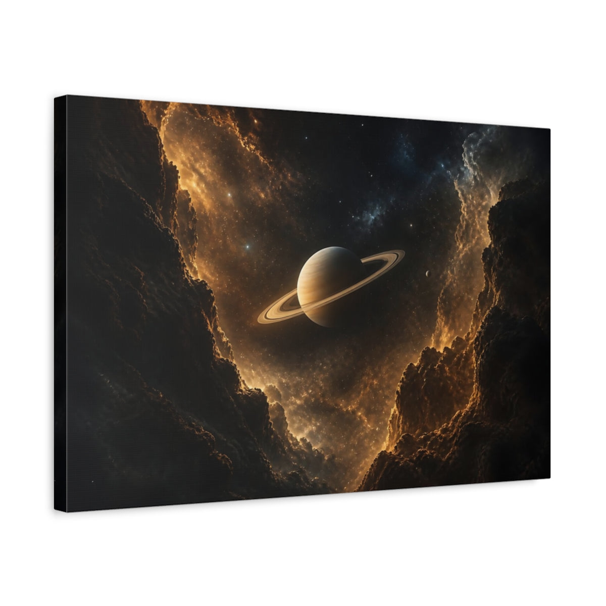 Side Mockup 3. Amber Ringed Saturn shown as canvas print