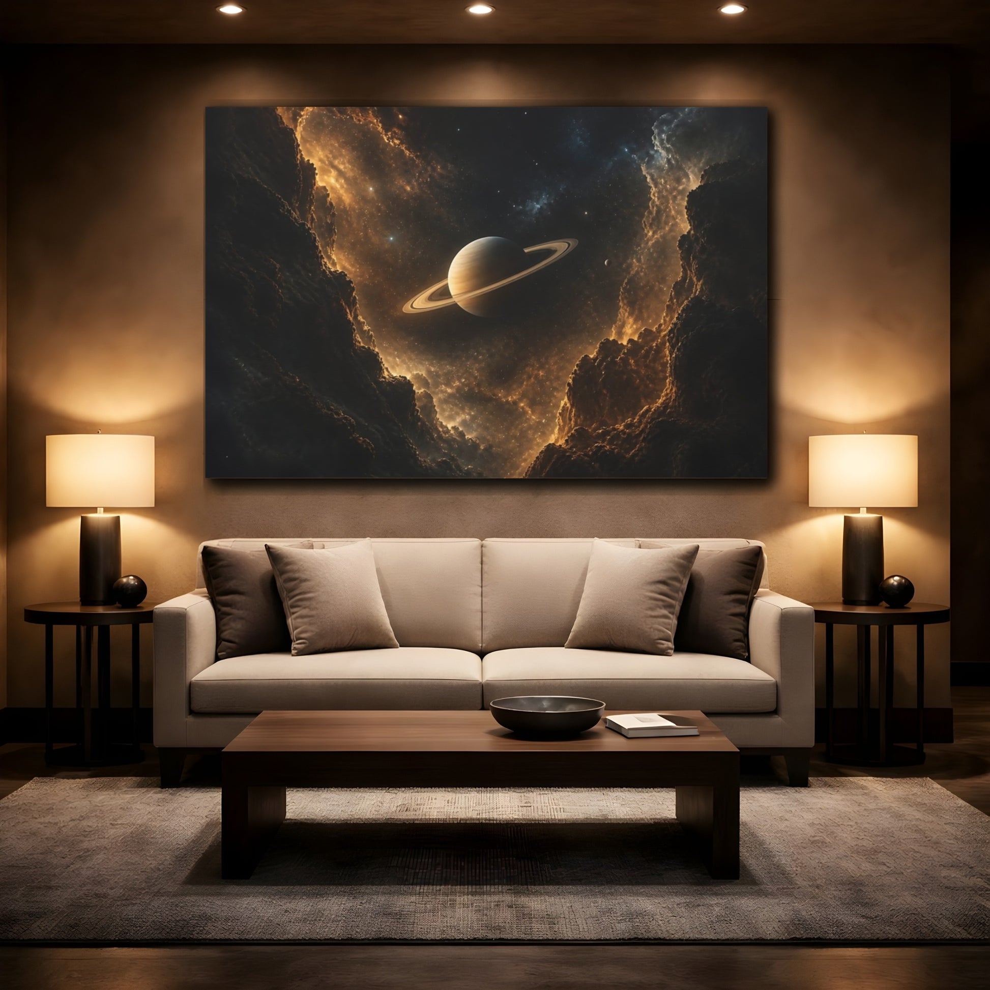 Mockup 2. Amber Ringed Saturn shown as canvas print