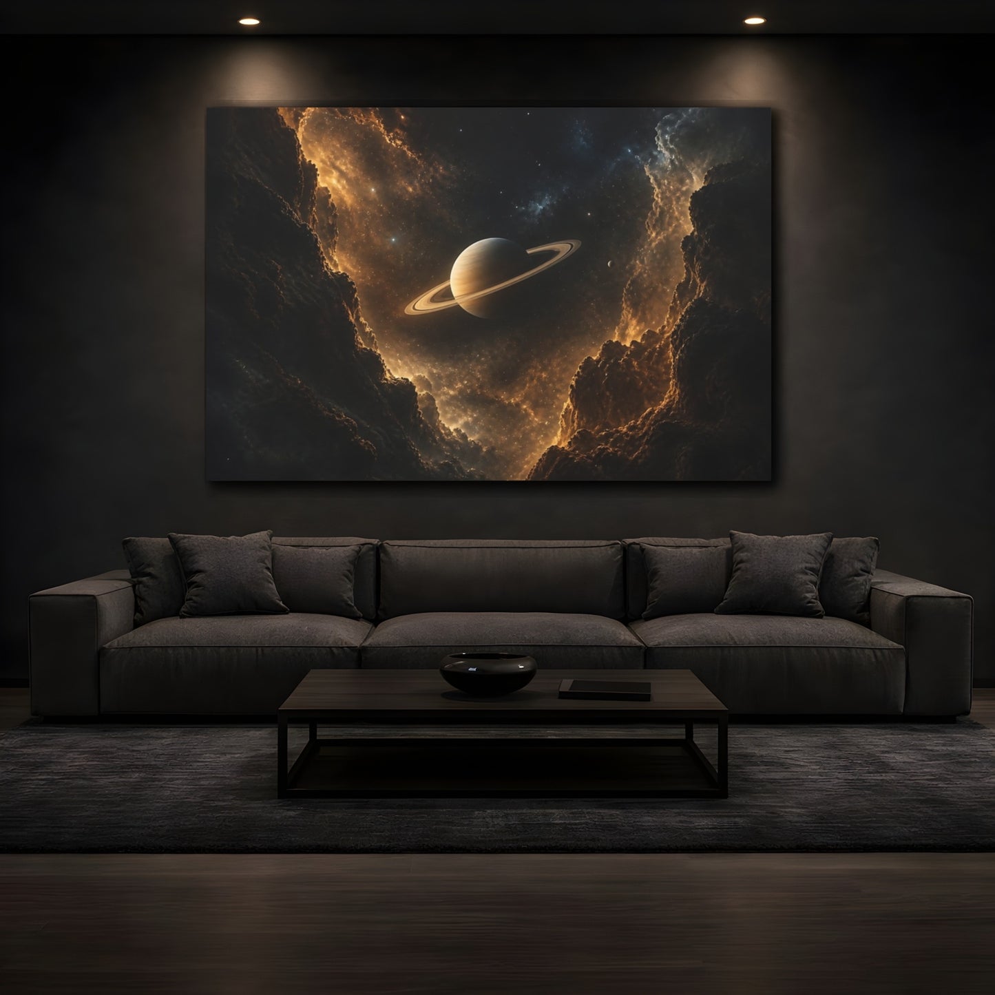 Mockup 3. Amber Ringed Saturn shown as canvas print