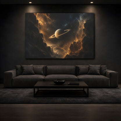 Mockup 3. Amber Ringed Saturn shown as canvas print