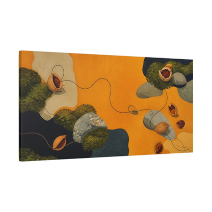 Main Mockup. Amber Seed Pods And Stones shown as canvas print