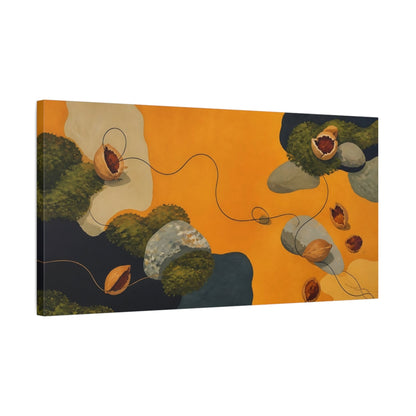 Side Mockup 1. Amber Seed Pods And Stones shown as canvas print