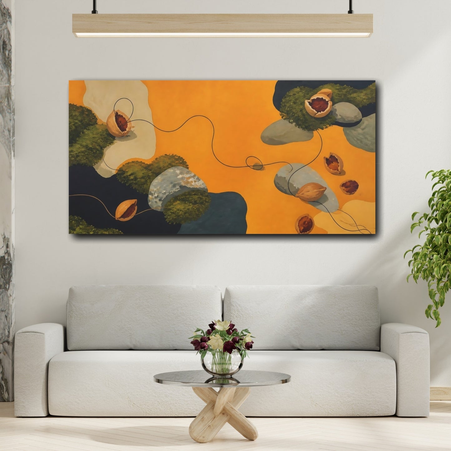 Mockup 2. Amber Seed Pods And Stones shown as canvas print
