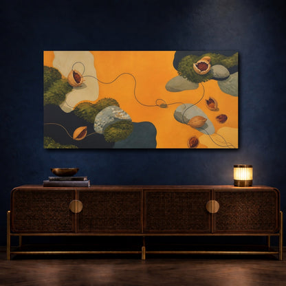 Mockup 4. Amber Seed Pods And Stones shown as canvas print