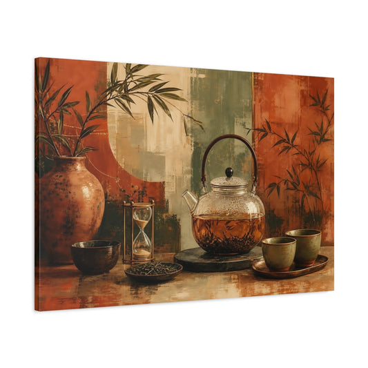 Main Mockup. Amber Tea Still Life shown as canvas print