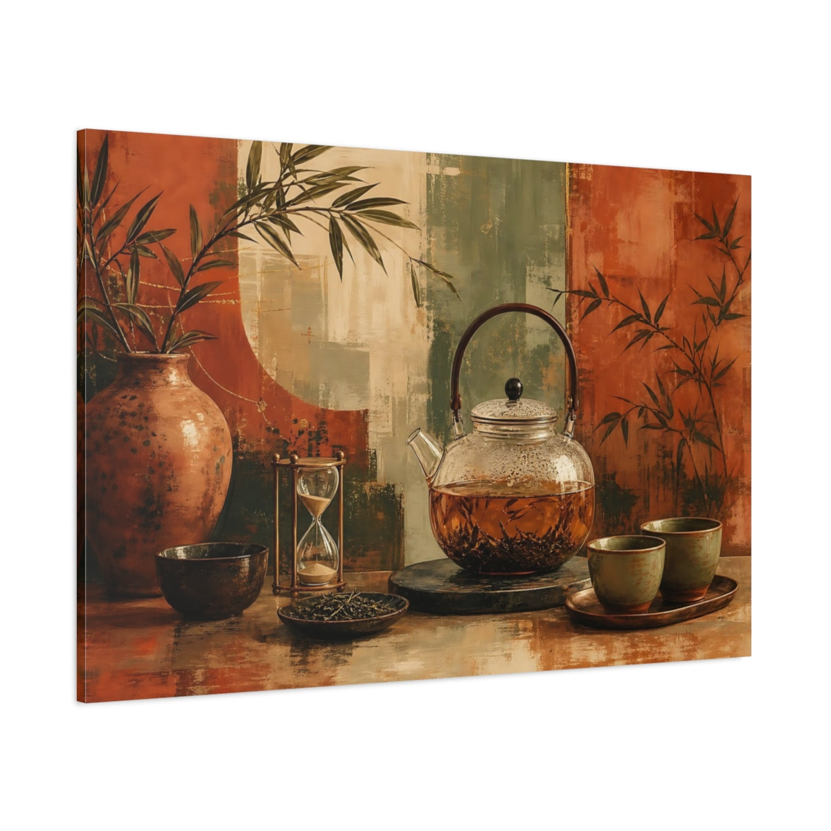 Side Mockup 1. Amber Tea Still Life shown as canvas print