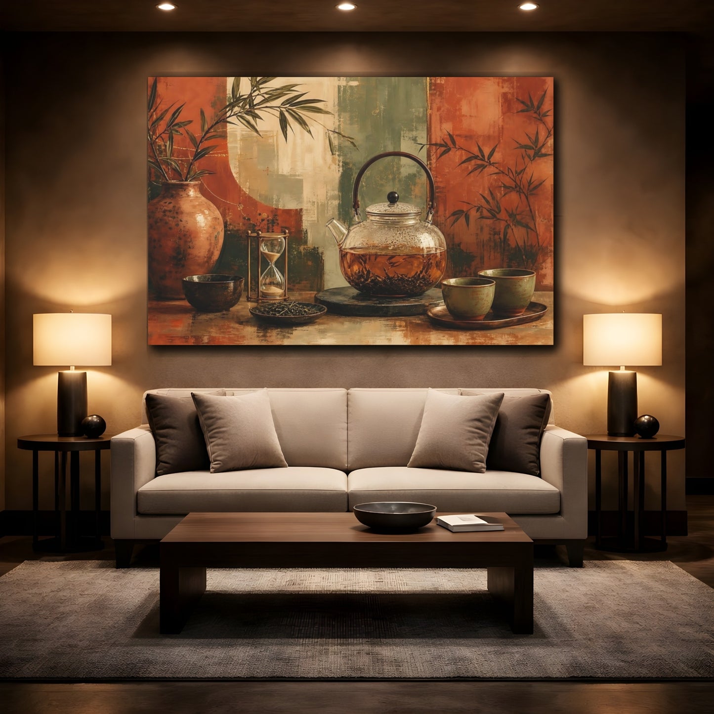 Mockup 2. Amber Tea Still Life shown as canvas print