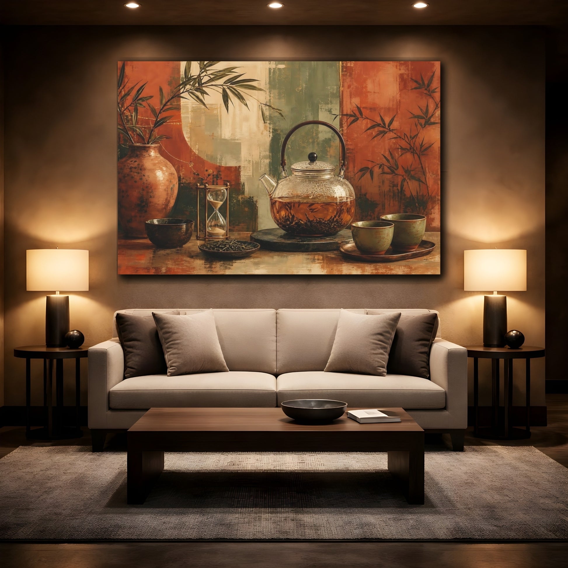 Mockup 2. Amber Tea Still Life shown as canvas print