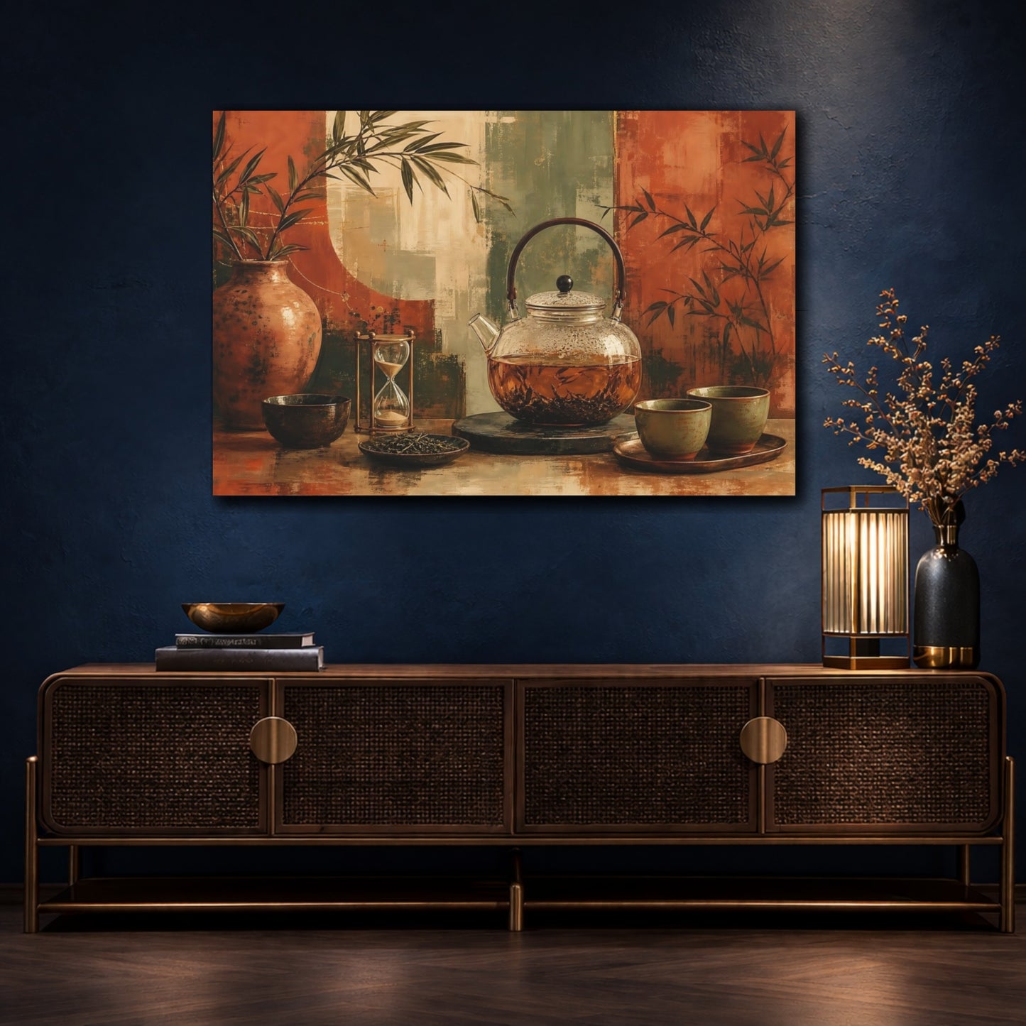 Mockup 4. Amber Tea Still Life shown as canvas print