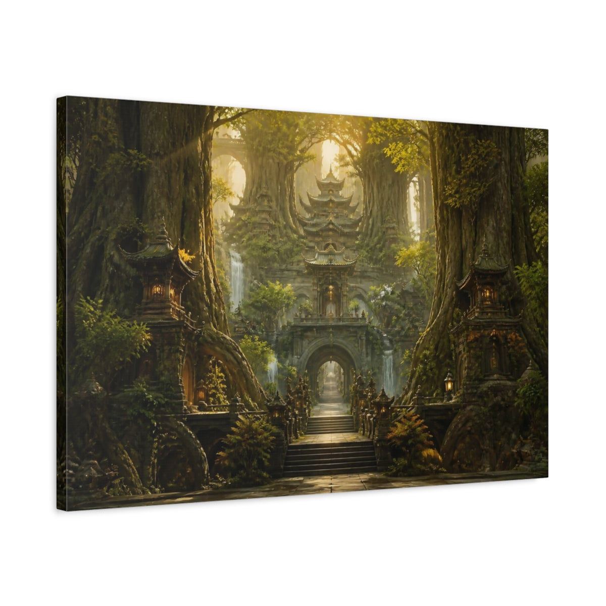 Side Mockup 2. Ancient Tree Temple shown as canvas print