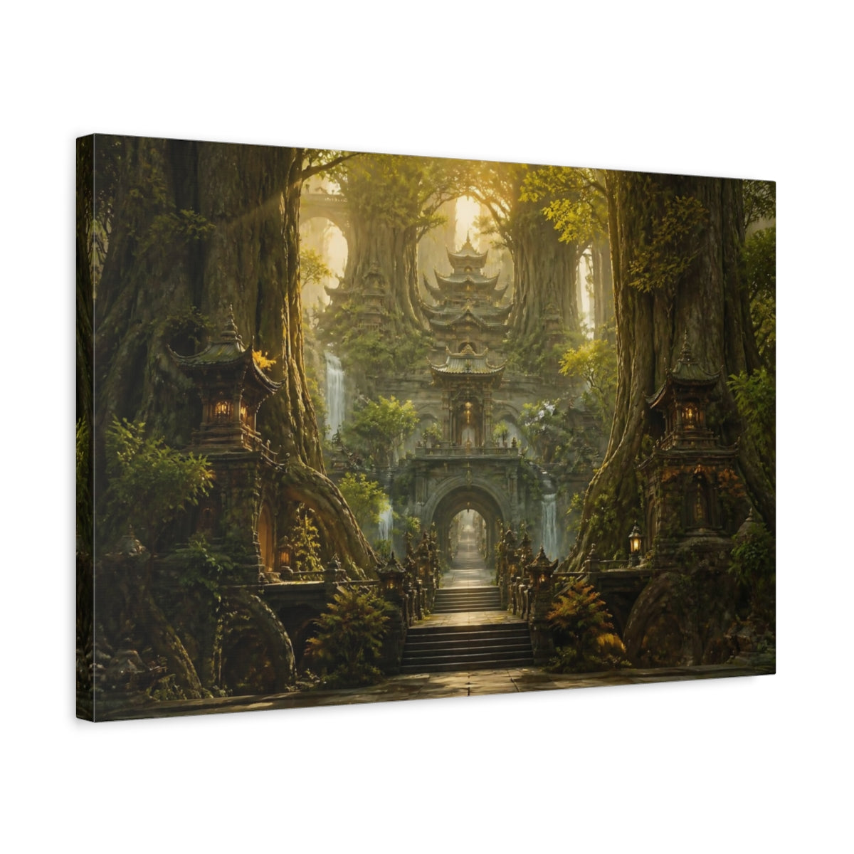 Side Mockup 3. Ancient Tree Temple shown as canvas print