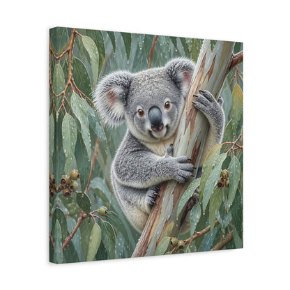 Side Mockup 6. Animal Koala In Rainy Eucalyptus shown as canvas print