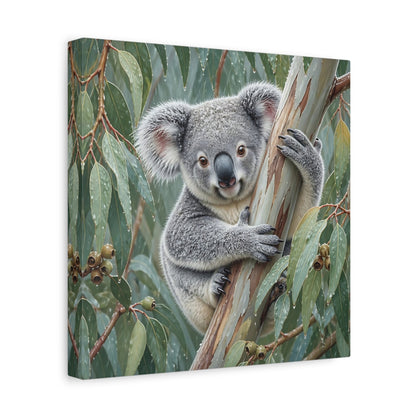Side Mockup 8. Animal Koala In Rainy Eucalyptus shown as canvas print