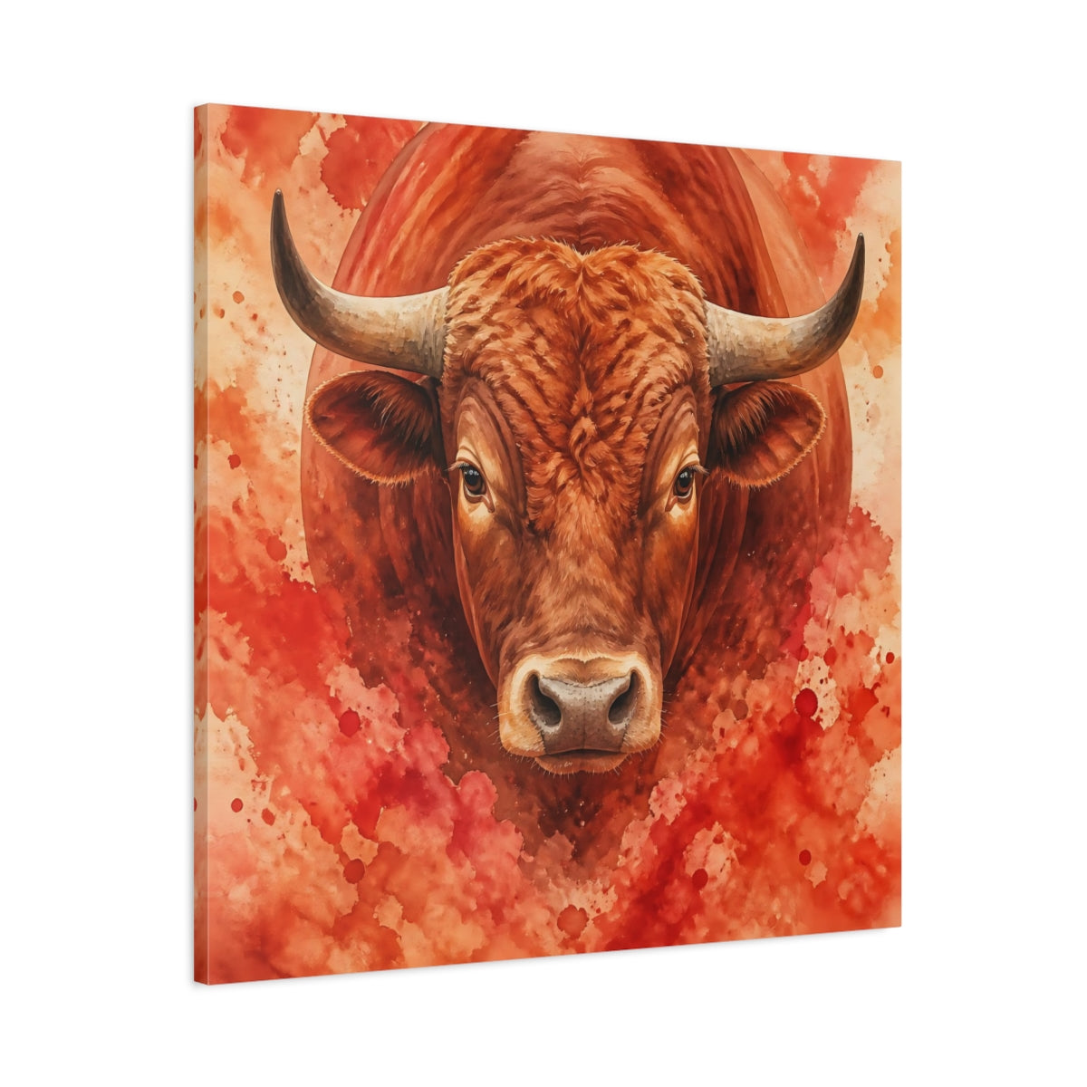 Main Mockup. Animal Rust Red Bull Portrait shown as canvas print