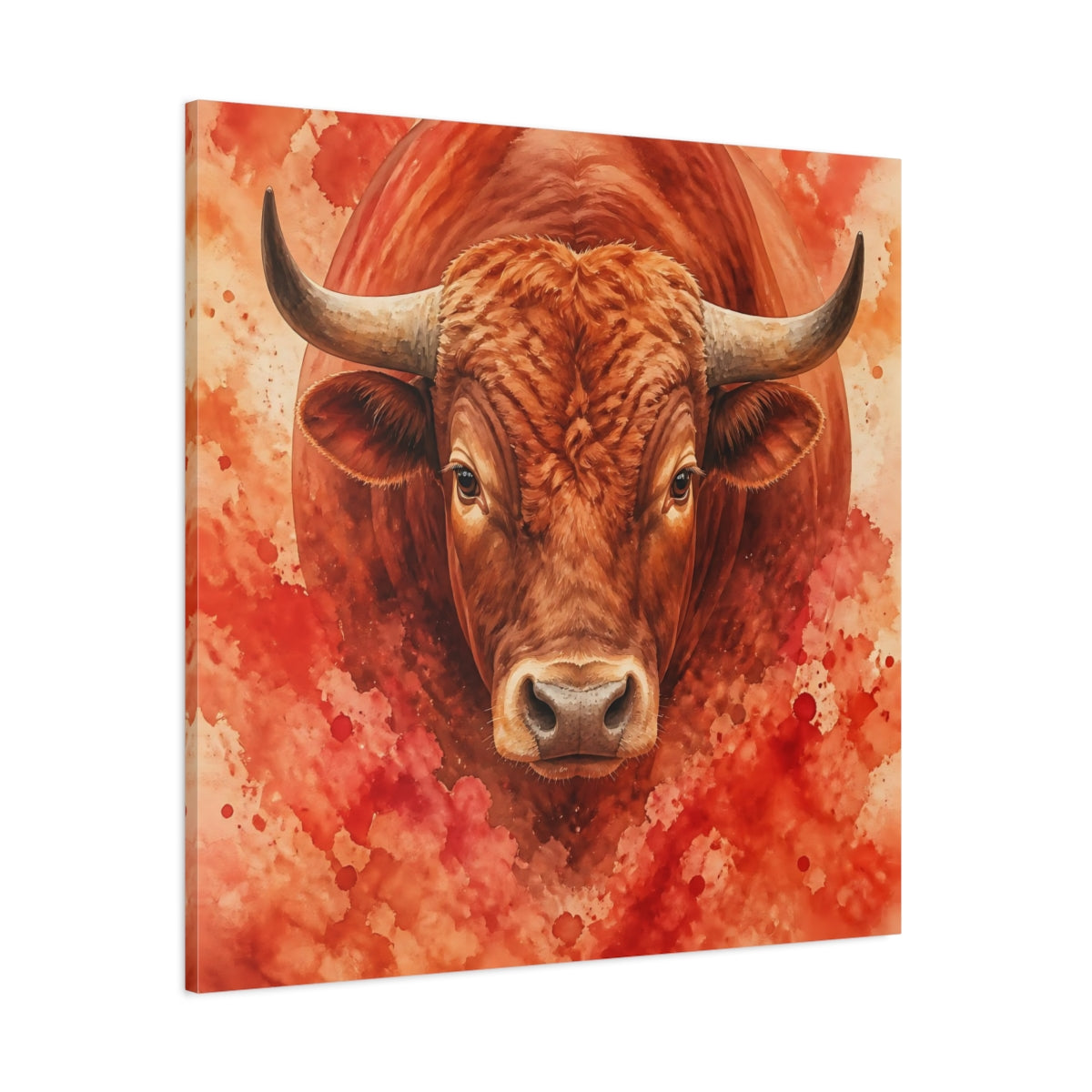 Side Mockup 1. Animal Rust Red Bull Portrait shown as canvas print