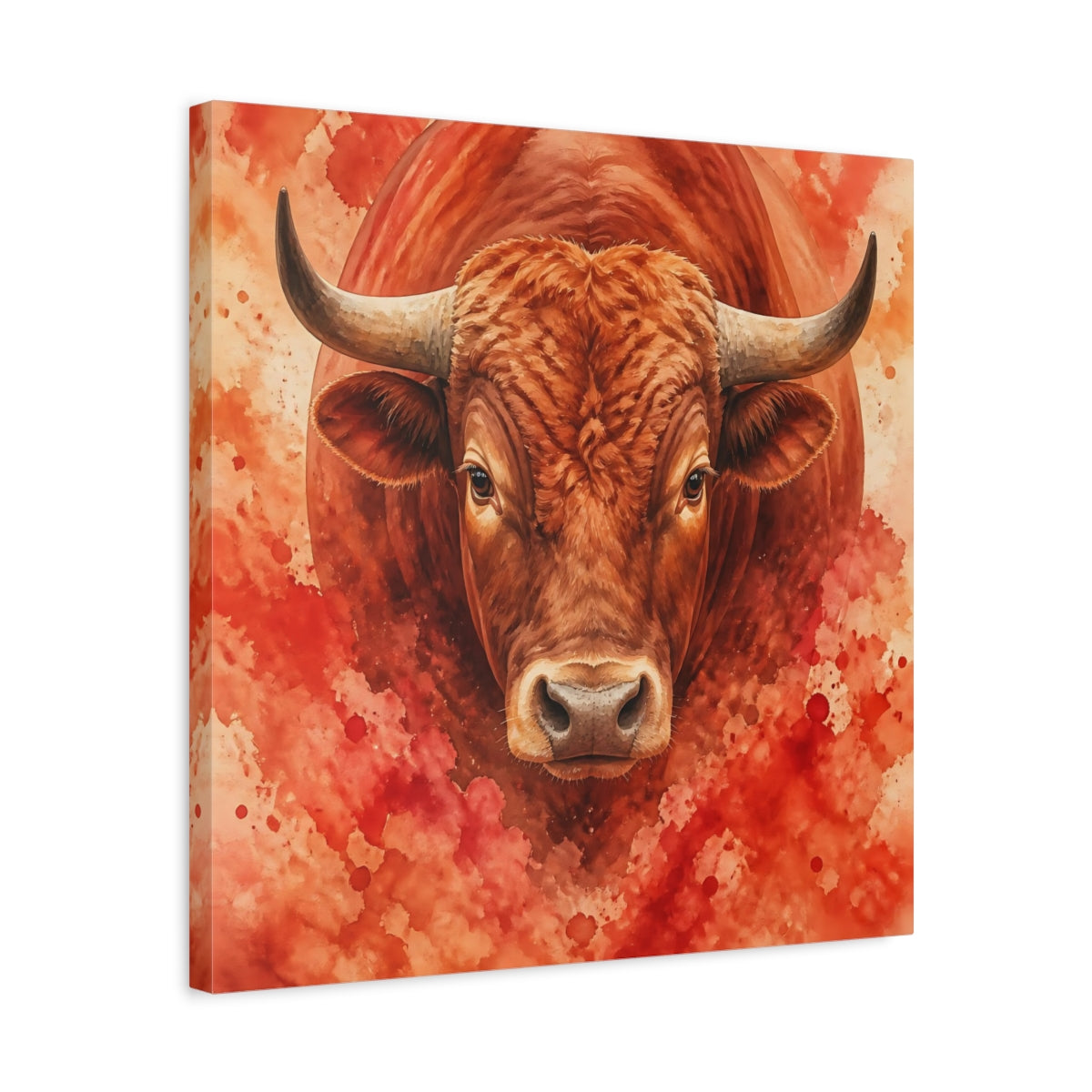 Side Mockup 5. Animal Rust Red Bull Portrait shown as canvas print