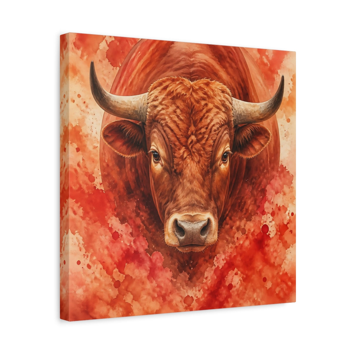 Side Mockup 6. Animal Rust Red Bull Portrait shown as canvas print