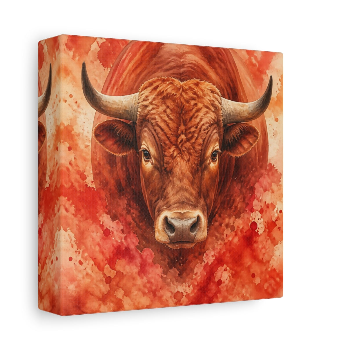 Side Mockup 2. Animal Rust Red Bull Portrait shown as canvas print