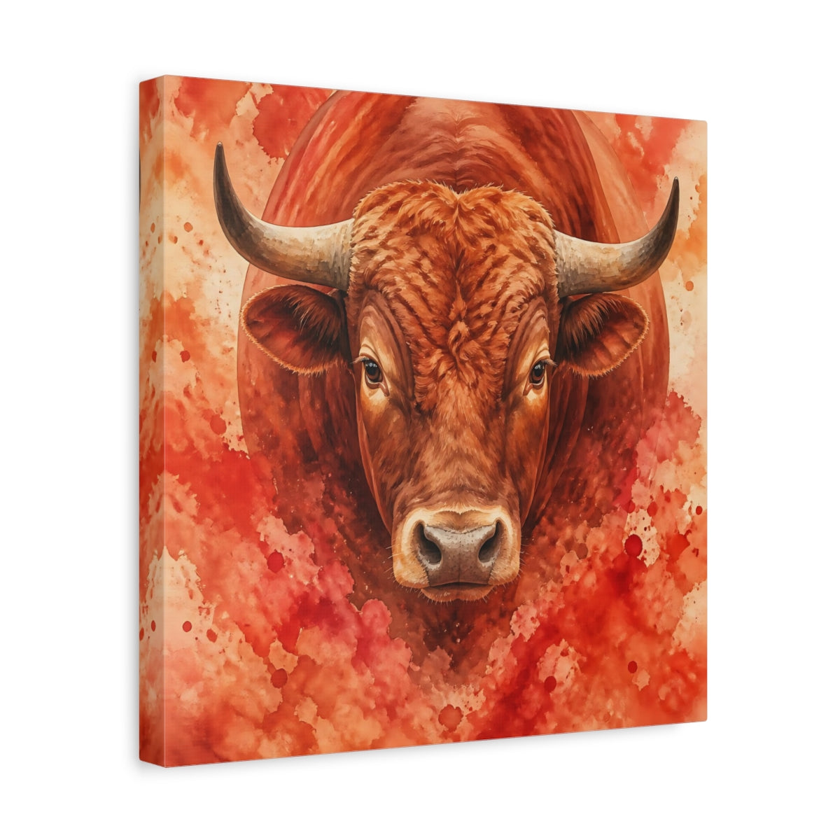 Side Mockup 7. Animal Rust Red Bull Portrait shown as canvas print