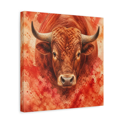 Side Mockup 7. Animal Rust Red Bull Portrait shown as canvas print