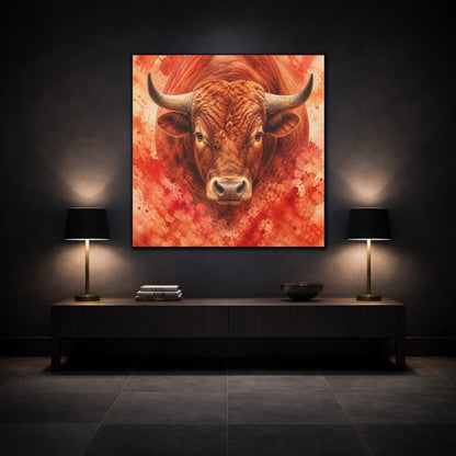 Mockup 3. Animal Rust Red Bull Portrait shown as canvas print