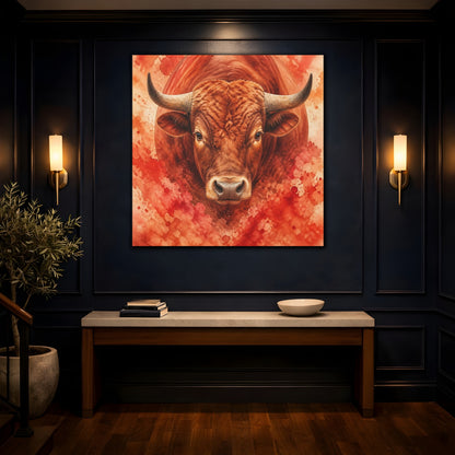 Mockup 4. Animal Rust Red Bull Portrait shown as canvas print