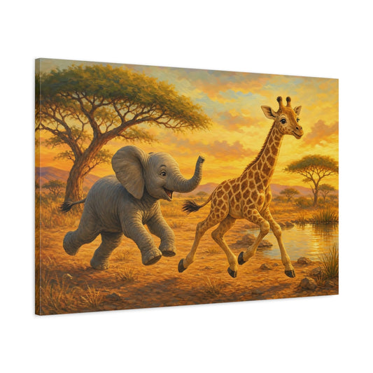 Main Mockup. Animals Baby Animals Safari Sunset shown as stretched canvas wall art