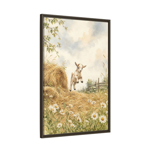 Main Mockup. Animals Baby Goat Baby Goat Meadow shown as stretched canvas wall art